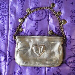 Vintage Y2K Juicy Couture Juicy Couture Metallic Gold Charm Leather Wristlet Bag